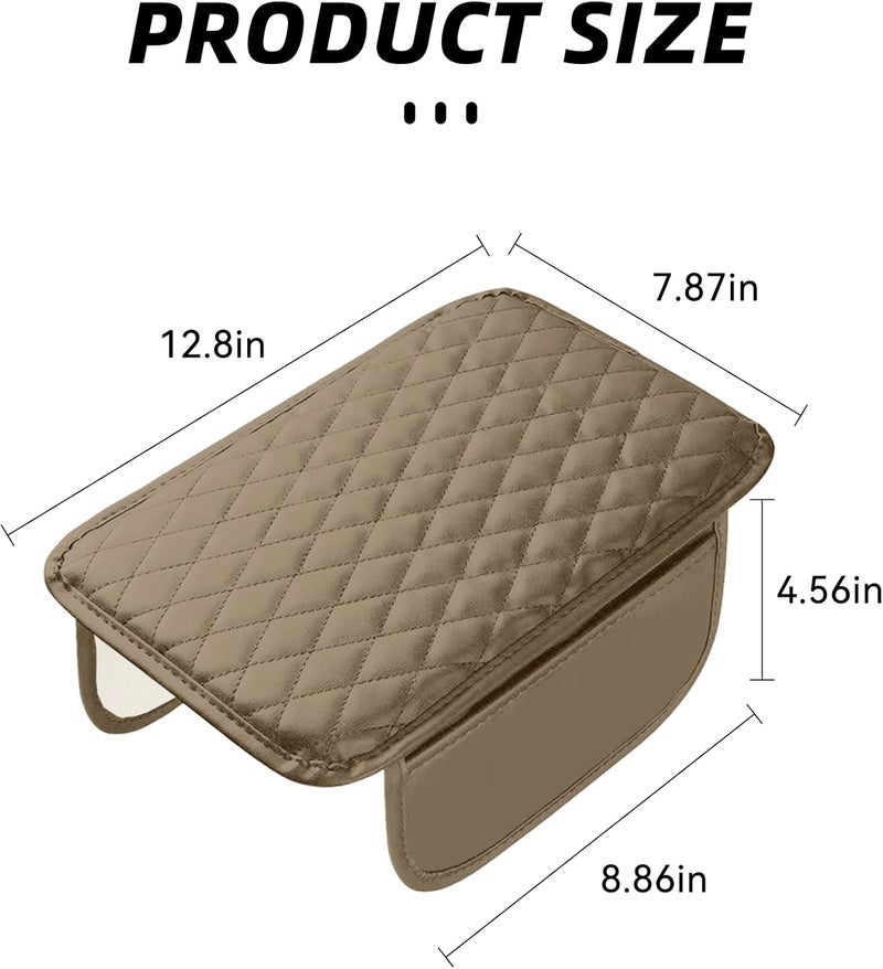 Tioollev Car Armrest Box Cover Diamond Quilted Grade Leather Console Organizer Car with Side Storage Pocket Universal Vehicle Middle Console Cover, Most Vehicle, SUV, Truck. (Beige) - Image 2